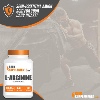 Bulksupplements.Com L-Arginine 5000Mg Capsules - Arginine Supplement, Nitric Oxide Supplement, L Arginine Capsules - Gluten Free, 8 Capsules Per Serving, 240 Capsules (Pack Of 1)