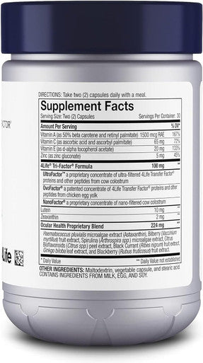 4Life Transfer Factor Vista - Dietary Supplement for Eye Health and Vision Support - Supplement Formula with Lutein Zeaxanthin Zinc Vitamin C and Black Currant - 60 Capsules