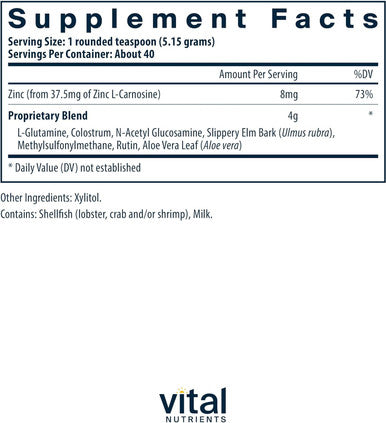Vital Nutrients Gi Repair Powder Leaky Gut Powder With L Glutamine And Zinc Digestive Enzyme Supplement To Support Gut Health And Digestion Gluten 40 Servings