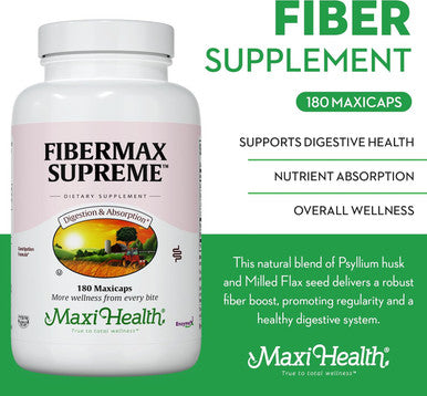 Maxi Health Maxi Fiber for Adults - Kosher Daily Fiber Supplement - 1500 mg Fiber Capsules for Men and Women with Psyllium Husk - Dietary Fiber Pills (180 Count)