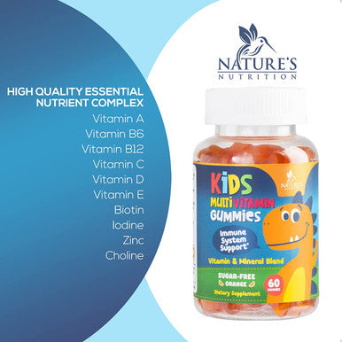 Kids Multivitamin Gummies - Sugar Free Immune Support - Natural Complete Daily Supplement - Multi with Vitamins A, C, E, D3 B6, B12, Zinc Natural, for Boys and Girls, Vegetarian, Non-GMO - 60 Gummies