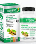 Renew Actives Ashwagandha Ksm-66 Capsules - 60 Capsules With Black Pepper, Ashwagandha Root Extract For Stress, Energy Support, Brain Supplement, And Sleep Aid
