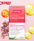 CATALO Womens Calcium Support Strong Bone and Delay Bone Loss Promote Joint Mobility 600mg Plant Based clinically Proven Algae Calcium per Serving with Vitamin D3 60 Tablets