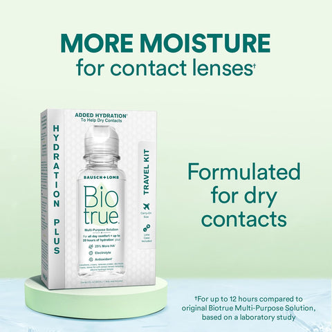 Biotrue Hydration Plus Contact Lens Solution With Lens Case Multi-Purpose Solution For Soft Lenses Hydrates With Hyaluronan Cleans Clears And Disinfects For All-Day Comfort 10 Fl Oz (Pack Of 2)