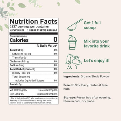 Micro Ingredients Pure Organic Stevia Powder 1 Pound (2837 Servings) Highest Grade Stevia Green Leaf Extract Reb-A | Reduced Bitter Aftertaste | 0 Calorie Natural Sweetener Sugar Alternative Keto Friendly