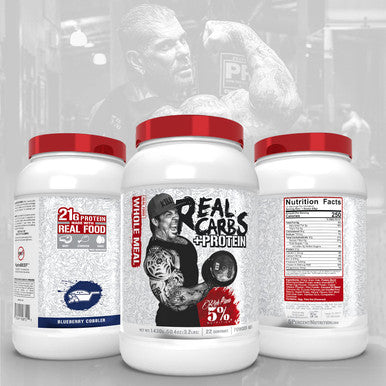 5% Nutrition Rich Piana Real Carbs + Protein | Clean Mass Gainer Protein Powder | Real Food Carbohydrate Fuel for Pre Workout/Post-Workout Recovery Meal | 3.2 lb, 22 Srvgs (Blueberry Cobbler)