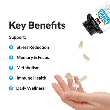 Force Factor Amazing Ashwa for Relief, Memory, Focus, Immune Health, and Metabolism, Ashwaganda Supplement with KSM-66 Ashwagan for , 120 Tablets, White Packaging