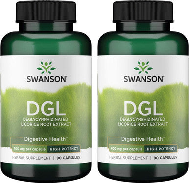 Swanson High Potency DGL (Licorice) - Herbal Supplement Promoting Digestive Health '&' GI Tract Support - Natural Stomach Soother Made with Licorice Root Extract - (90 Capsules 750mg Each) 2 Pack