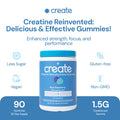 Create Creatine Monohydrate Gummies for Men & Women Boost Focus Strength and Endurance Anti-Melting Formula Vegan Gluten-Free Non-GMO 1.5g of Creatine per Gummy (Blue Raspberry 90 ct)