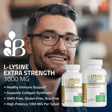 Bronson L-Lysine Extra Strength 1000 MG per Tablet High Potency, Immune Support & Supports Collagen Synthesis, Non-GMO, 250 Vegetarian Tablets