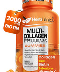 Herbtonics Multi Collagen For Women - Biotin Gummies For Hair Skin & Nails - Hydrolyzed Collagen Supplements For Women - Supports Hair Growth & Healthier Skin - 60 Gummies