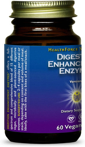 HealthForce SuperFoods Digestion Enhancement Enzymes - 60 VeganCaps - All-Natural, Plant-Sourced Enzyme Supplement - Promotes Healthy Gut - Gluten Free - 15 Servings