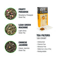 Tiesta Tea - Green Tea Starter Kit | Premium Loose Leaf Green Tea Set | Medium Caffeinated Tea | Make Hot or Iced Tea | Tea Assortment with 3 Loose Leaf Tea Samplers & 100 Disposable Tea Filters