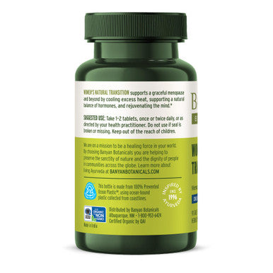 Banyan Botanicals Women S Natural Transition Organic Menopause Supplement With Shatavari (Asparagus Racemosus) Natural Herbal Menopause Support* 90 Tablets Non Gmo Sustainably Sourced Vegan