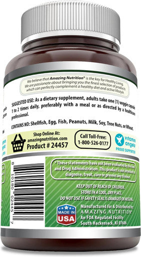 Amazing Nutrition Formulas Holy Basil Dietary Supplement - 500 mg 120 Capsules Per Bottle - 100% Pure Tulsi (Ocimum Sanctum) Leaf Extract 4:1 Concentrate - Promotes Calm and Wellness