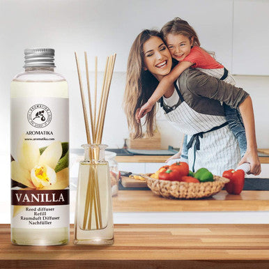 Vanilla Diffuser Refill w/Natural Essential Vanilla Oil 200ml - Intensive - Fresh & Long Lasting Fragrance - Reed Diffuser Oil - Best for Aromatherapy - SPA - Home - Office - Fitness Club