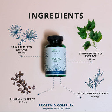 Prostate Supplement VegaveroÃƒâ€šÃ‚Â® | Natural Support | 180 Capsules | Saw Palmetto, Pumpkin Seed & Stinging Nettle Root Extracts | Serenoa Repens with 80% Fatty Acids | Vegan | for Men
