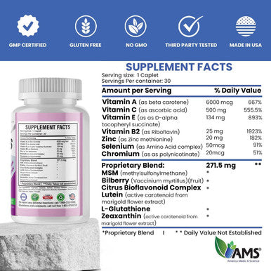 America Medic & Science Eyecaps (30 Caplets) Dietary Supplement For Men And Women Supports Vision Health Enriched With Lutein, Zinc, Selenium, Chromium, And Vitamins A, C, E, And B2