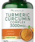 Carlyle Turmeric Curcumin With Black Pepper | 3000Mg 180 Capsules | Curcuminoids And Bioperine Supplement | Non-Gmo, Gluten Free