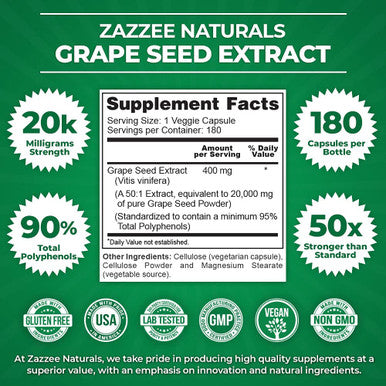 Zazzee Grape Seed Extract Capsules and Advanced Immune Support Tablets