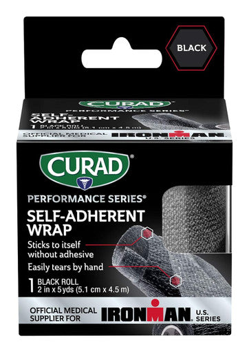 Curad IRONMAN Self-Adherent Athletic Wrap Official IRONMAN Medical Supplier Black 2 inches x 5 yards Compression Support for Sports Injuries Joint Stability and Muscle Recovery 3 Count
