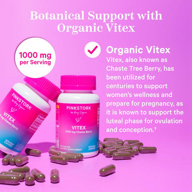 Pink Stork Vitex Supplement for Women - 1000 mg Organic Chaste Tree Berry to Support Hormone Balance for Women - Fertility Supplements for Ovulation and Conception - 60 Capsules