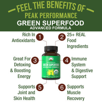 Organic Super Greens 150 Capsules - Green Juice Superfood Supplement With 25 All Natural Organic Ingredients. Max Energy And Deto
