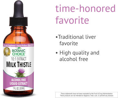 Botanic Choice Milk Thistle Liquid Extract, Alcohol Free, Gluten Free, Fast Acting Traditional Liver Favorite, 1 Fl. Oz