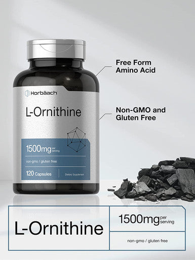 L-Ornithine 1500mg | 120 Capsules | Non-GMO & Gluten Free Supplement | Free Form L-Ornithine | by Horbaach