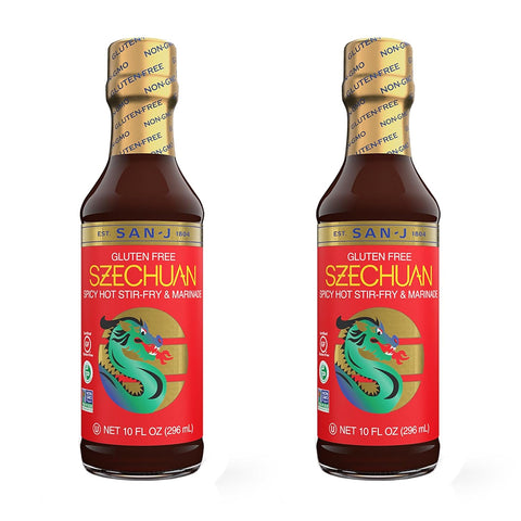 San-J - Spice of Life Variety Pack- Teriyaki, Orange Sauce, Szechuan, Thai Peanut - All Gluten Free Cooking Sauces - Non-GMO - 10 oz. Bottles - 4 Pack