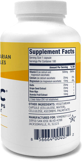 Vimergy Micro-C Capsules, 180 Servings 500mg All-Natural Buffered Vitamin C with Rose Hips, Rutin, Grape Seed & Acerola Fruit Extract Antioxidant - Supports a Healthy Immune System & Skin Health