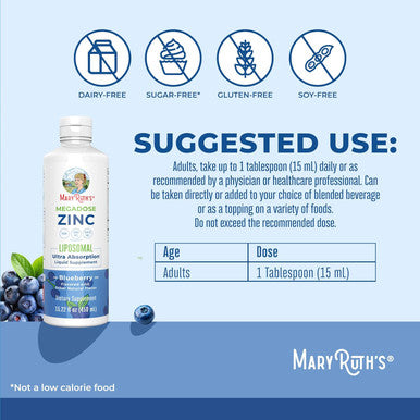 Maryruth Organics Nutritional Supplement Liposomal Liquid Zinc Supplement With Vitamin E Overall Health And Skin Care Blueberry Vegan, Non-Gmo, Gluten Free, No Sugar Added 15.22 Fl Oz