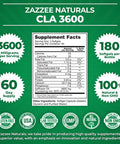Zazzee Extra Strength Cla 3600, 180 Softgels, 3600 Mg Per Serving, High-Potency Conjugated Linoleic Acid, Concentrated And Standa