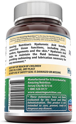 Amazing Nutrition Formulas Hyaluronic Acid 100 mg Capsules | Supplement | Non-GMO | Gluten | Made in USA (2 Pack 120 Count)