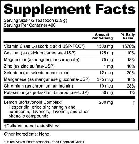 Nutribiotic - Ascorbate Bio-C 16 Oz Effervescent Vitamin C Powder With Lemon Bioflavonoids & Minerals Calcium Magnesium Zinc Selenium & More Bioavailable Antioxidant & Collagen Support Vegan