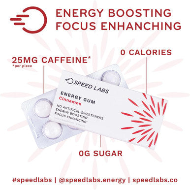 Cinnamon Natural Caffeine Energy Gum 25Mg Caffeine, Taurine, B Vitamins Per Piece, 48 Pieces (6 Packs Of 8) Sugar Free, Zero Calories, Naturally Sweetened, Gluten Free