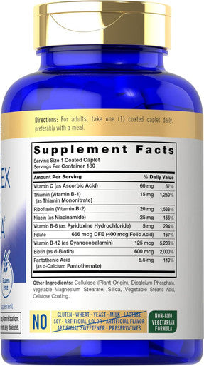 Carlyle Stress B-Complex Vitamin 180 Vegetarian Caplets With Vitamin C Non-Gmo & Gluten Supplement