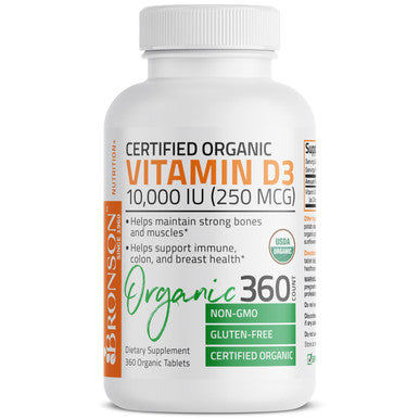 Bronson Vitamin D3 10,000 Iu (250 Mcg) Immune Support, Healthy Muscle Function & Bone Health, High Potency Organic Non-Gmo Vitamin D Supplement, 360 Tablets