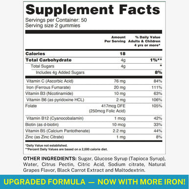 Iron Gummies For Women, Men & Kids - Iron Supplement With Vitamin C, A, Vitamins B Complex, Biotin & Zinc - Multivitamin Chewable Iron Gummies For Adults - Alternative To Iron Pills, Capsules, Tablets