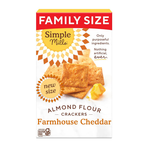 Simple Mills Farmhouse Cheddar Almond Flour Crackers, Gluten Free Crackers Made with Real Cheese and Wholesome Blend of Almonds, Sunflower Seeds, and Flaxseeds, Family Size, 1 Pack, 7 oz