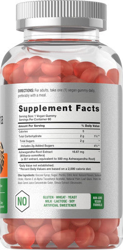 Horbaach Ashwagandha Gummies For Women And Men 60 Count Vegan, Non-Gmo, Gluten Supplement Tropical Flavor