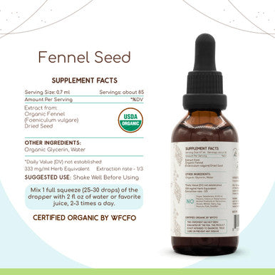 Fennel Seed B60 Usda Organic Tincture | Alcohol-Free Extract, High-Potency Herbal Drops, Immune System Health | Certified Organic