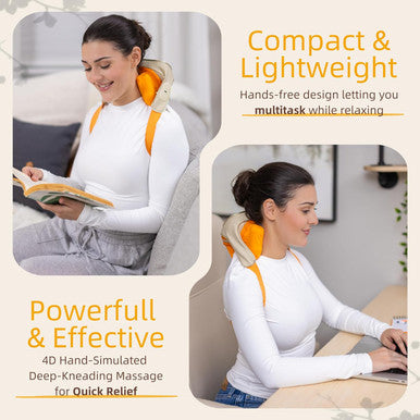 Cordless Shiatsu Neck Massager With Heat And Voice Mode - Compact, Lightweight, And Portable Shoulder And Trapezius Massager For Pain Relief Deep Tissue - Gifts For Women, Men And Office Workers