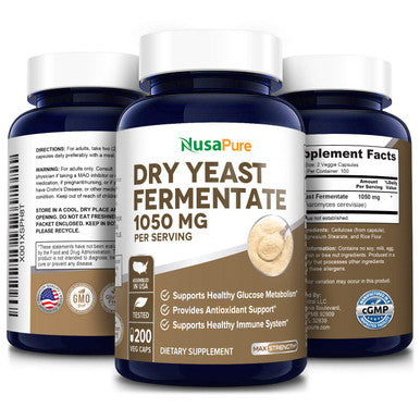 NusaPure Dry Yeast Fermentate 1050mg 200 Veggie Caps (Vegan,Non-GMO & )