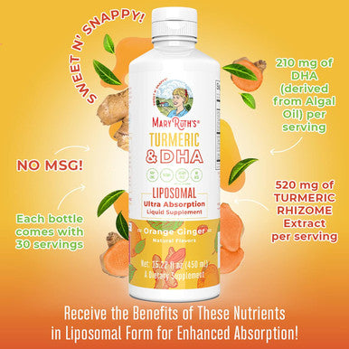 Maryruth'S | Liposomal Turmeric & Dha | Curcumin | Ginger Root Oil | Algal Dha & Vitamin E | Cognitive Function | Mood Support | Joint Health | Liquid Supplement | 15.22 Oz