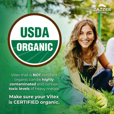 Zazzee Usda Organic Vitex, 500 Mg Strength, 120 Vegan Capsules, 4 Month Supply, Standardized And Concentrated 4X Extract, Whole