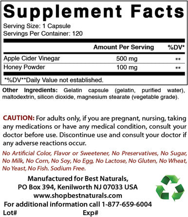 Best Naturals Apple Cider Vinegar Plus 600 Mg 120 Capsules - Vinegar Capsules for Healthier Digestion Cleanse Body Naturally (Pack of 2)