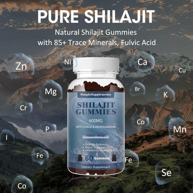 Shilajit Gummies 600Mg, Pure Himalayan Shilajit Supplement With Trace Minerals & Fulvic Acid For Energy And Immunity Support, Organic Shilajit Resin For Men & Women, Vegan, 60 Gummies (2 Pack)