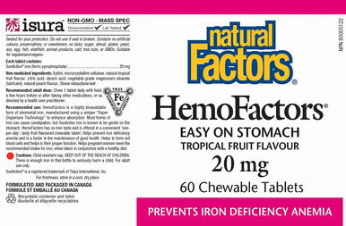 Natural Factors HemoFactor Iron 20mg 60 Chewable Tablets