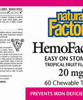 Natural Factors HemoFactor Iron 20mg 60 Chewable Tablets